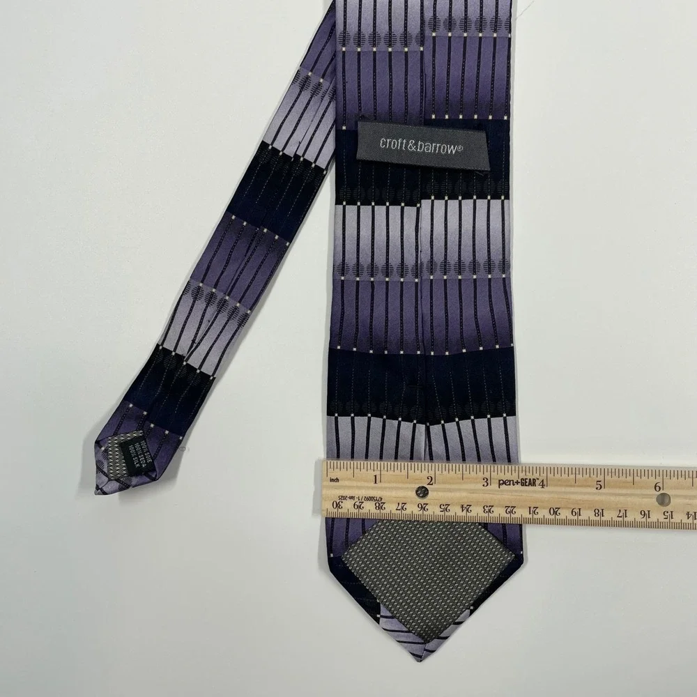 Croft & Barrow Purple Geometric Striped Silk Necktie Mens OS